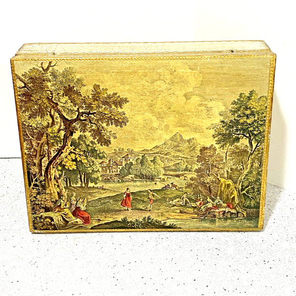 Vintage Italian Florentine Wooden Box Gilded Gold Green Red Wood Storage Case - Picture 2 of 12